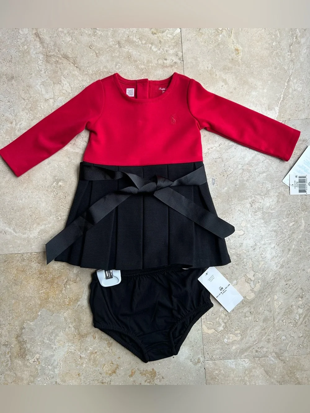 Polo Ralph Lauren Baby Girl Two-Tone Pleated Ponte Dress Set, Size 6 Months